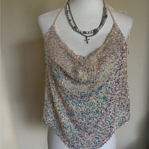 NWT Steps New York Sequin Halter Top Size large